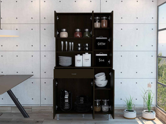 67" Modern Black Pantry Cabinet with Five Shelves HomeRoots