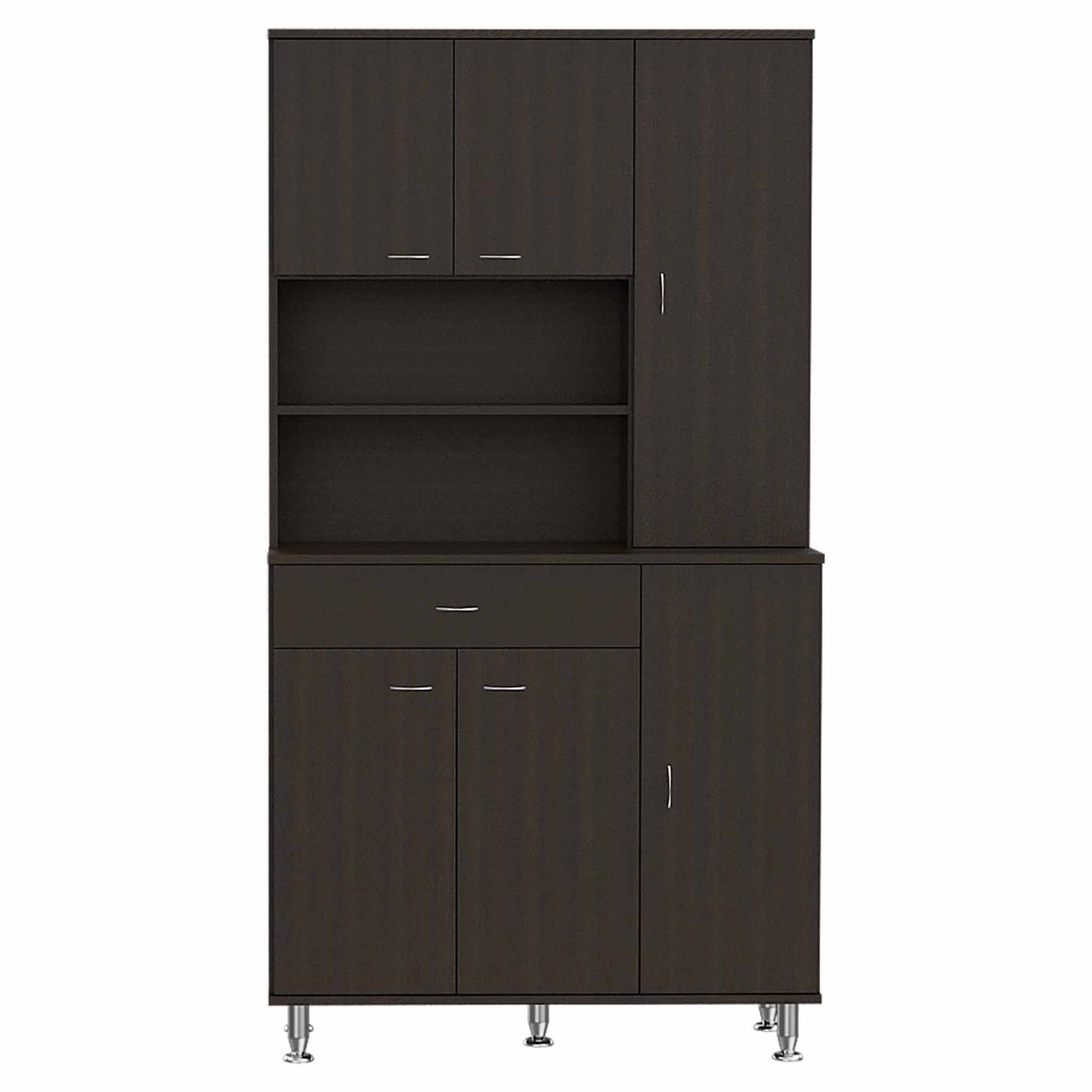 Modern Black Pantry Cabinet with Multiple Storage Shelves