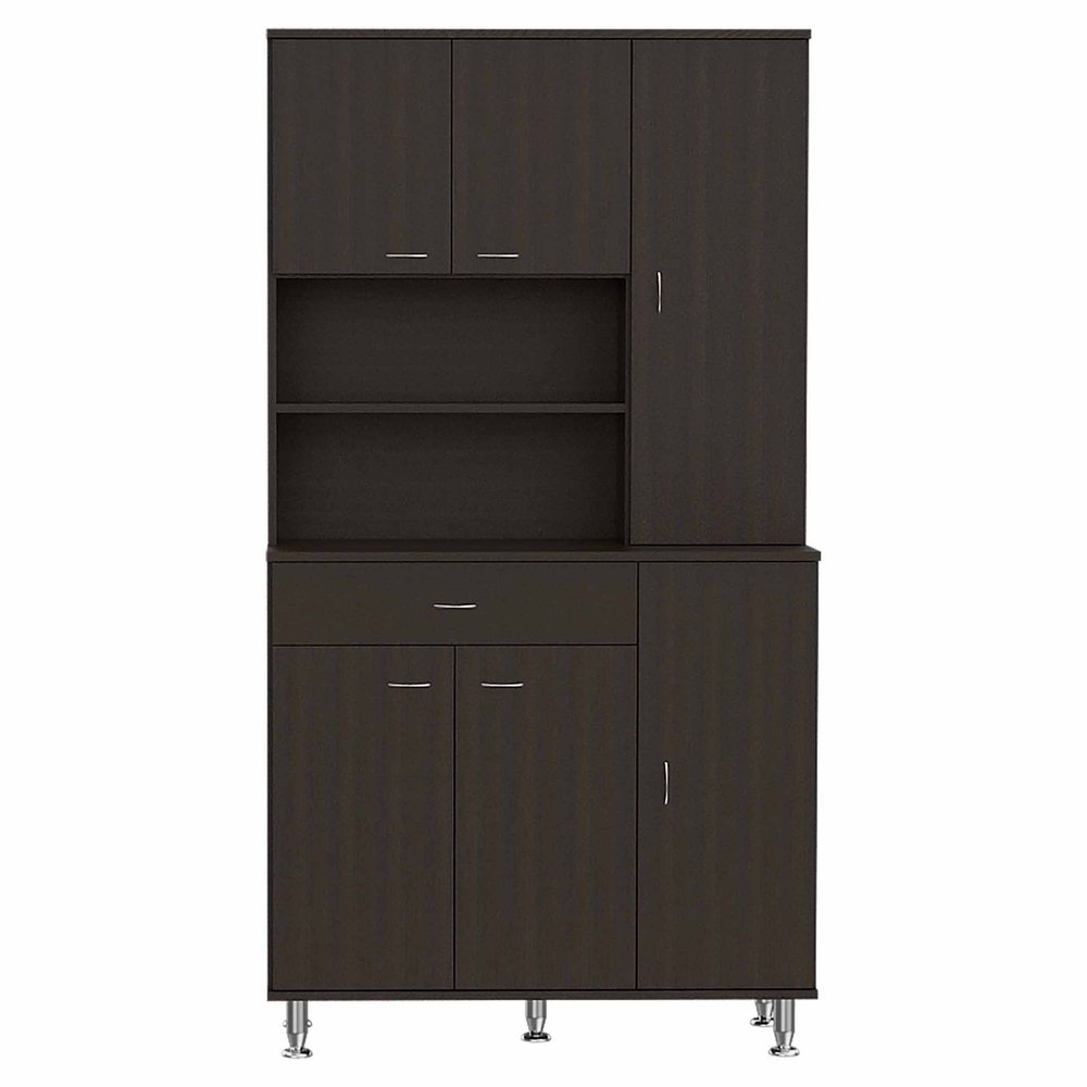 67" Black Wood Seven Door Pantry Or Storage Closet HomeRoots