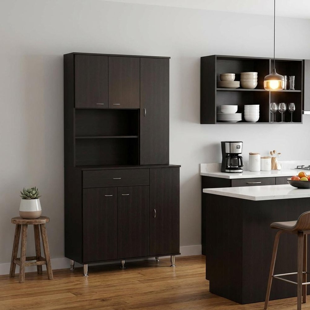 67" Black Wood Seven Door Pantry Or Storage Closet HomeRoots