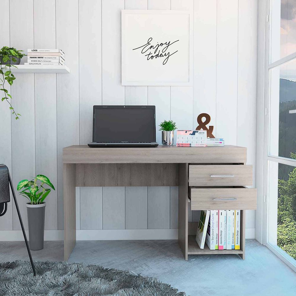 47" Light Gray Computer Desk With Two Drawers HomeRoots