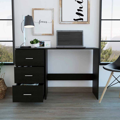 48" Black Computer Desk With Three Drawers HomeRoots