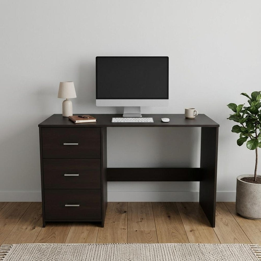 48" Black Computer Desk With Three Drawers HomeRoots