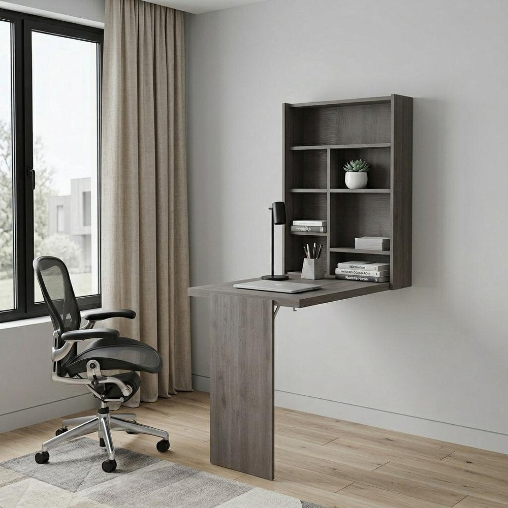 24" Light Gray Floating Desk HomeRoots
