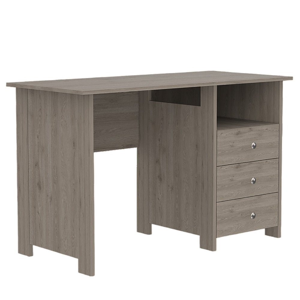 47" Light Gray and Brown Wood Computer Desk With Three Drawers — view 2