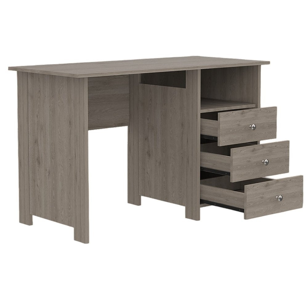 47" Light Gray and Brown Wood Computer Desk With Three Drawers