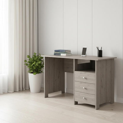 47" Light Gray and Brown Wood Computer Desk With Three Drawers