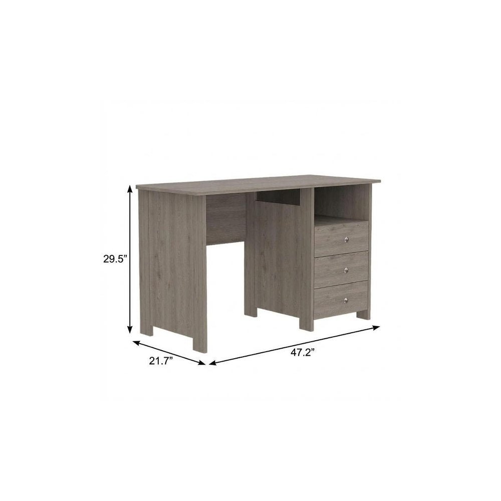 47" Light Gray and Brown Wood Computer Desk With Three Drawers — view 7