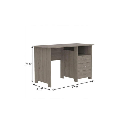 47" Light Gray and Brown Wood Computer Desk With Three Drawers