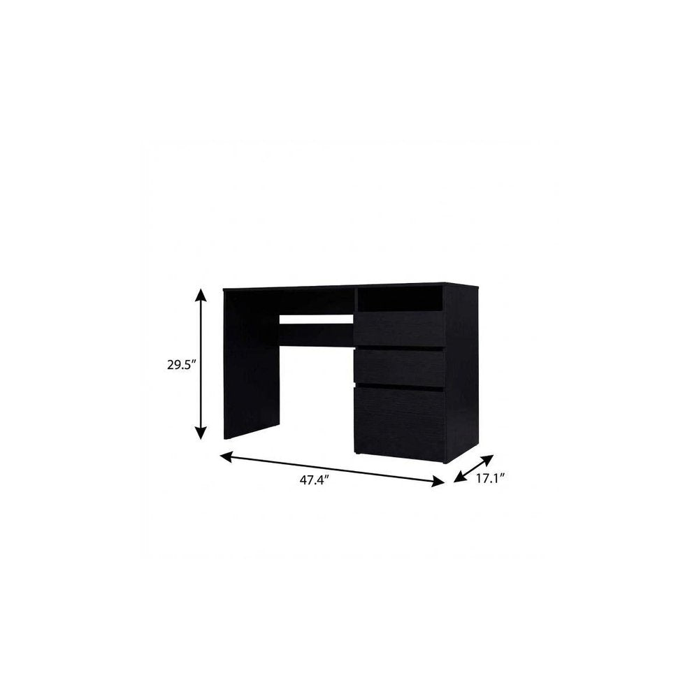 47" Black Computer Desk With Three Drawers HomeRoots