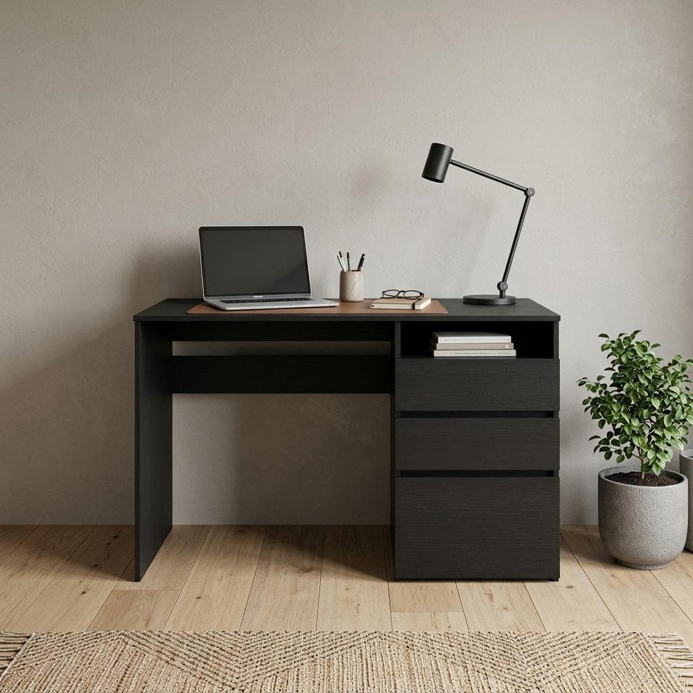 47" Black Computer Desk With Three Drawers HomeRoots