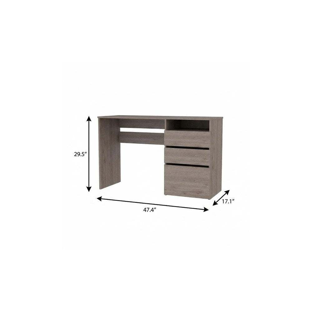 47" Light Gray Computer Desk With Three Drawers HomeRoots