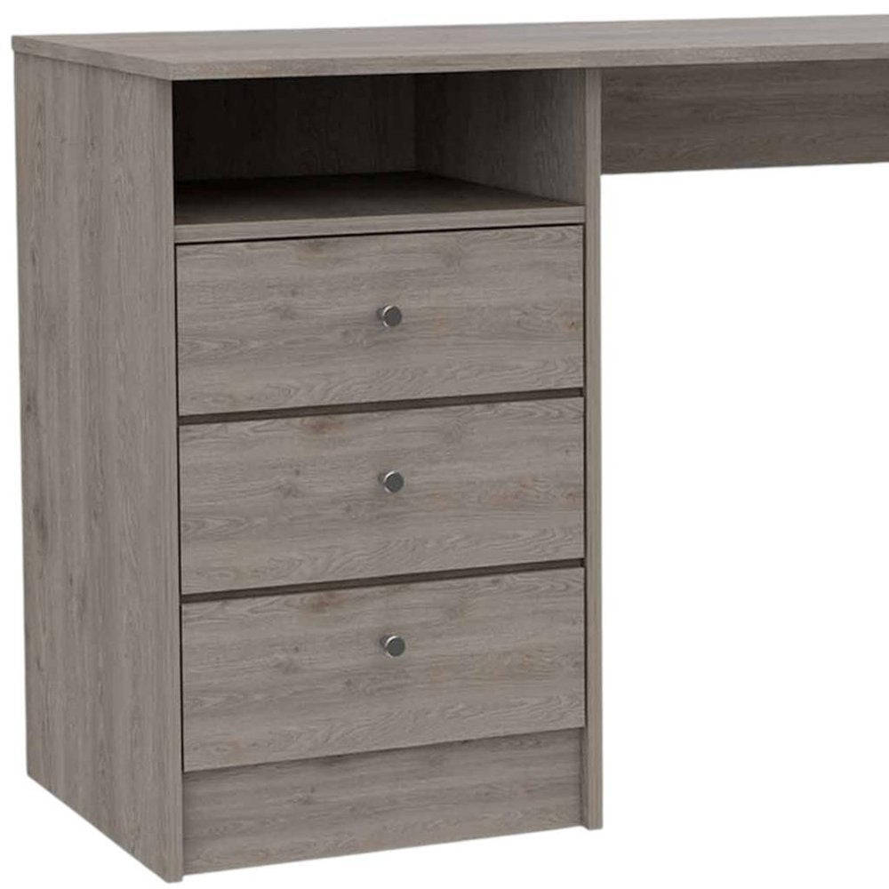 46" Light Gray and Brown Wood Computer Desk With Three Drawers — view 2