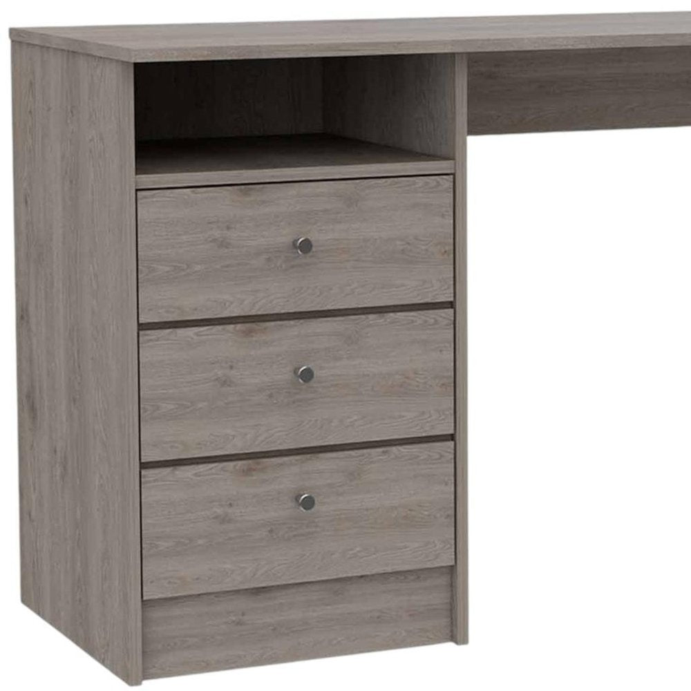46" Light Gray and Brown Wood Computer Desk With Three Drawers — view 4