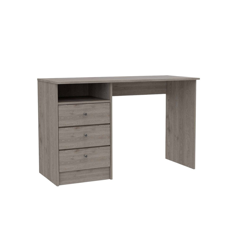 46" Light Gray and Brown Wood Computer Desk With Three Drawers — view 1