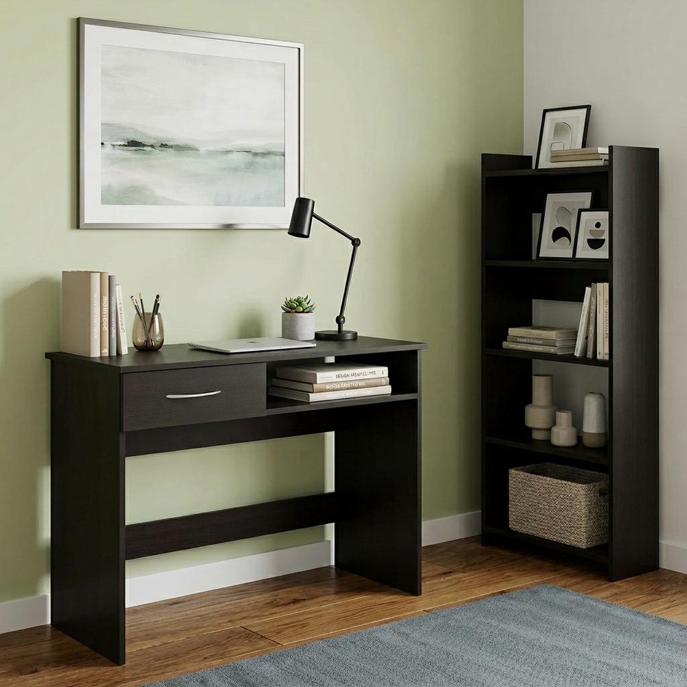 32" Black Computer Desk Desk and Bookshelf Set HomeRoots