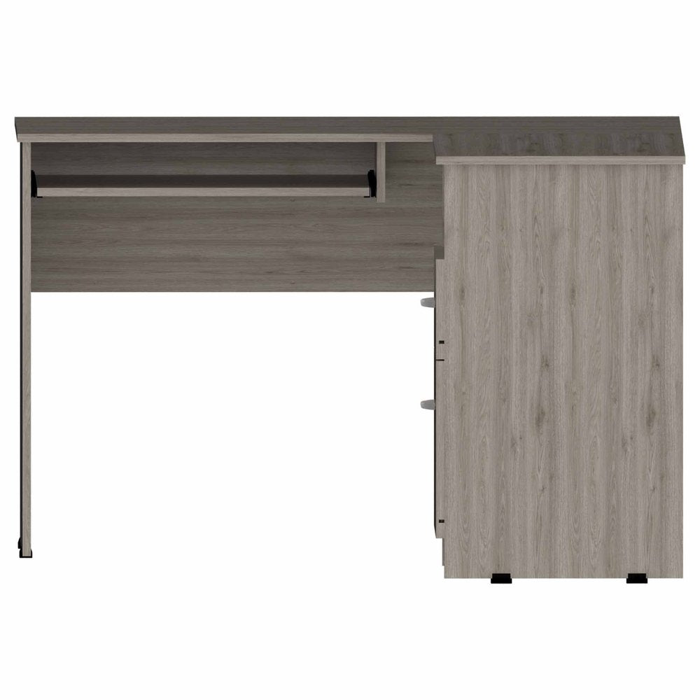 41" Light Gray L Shape Computer Desk With Two Drawers - FurniFindUSA