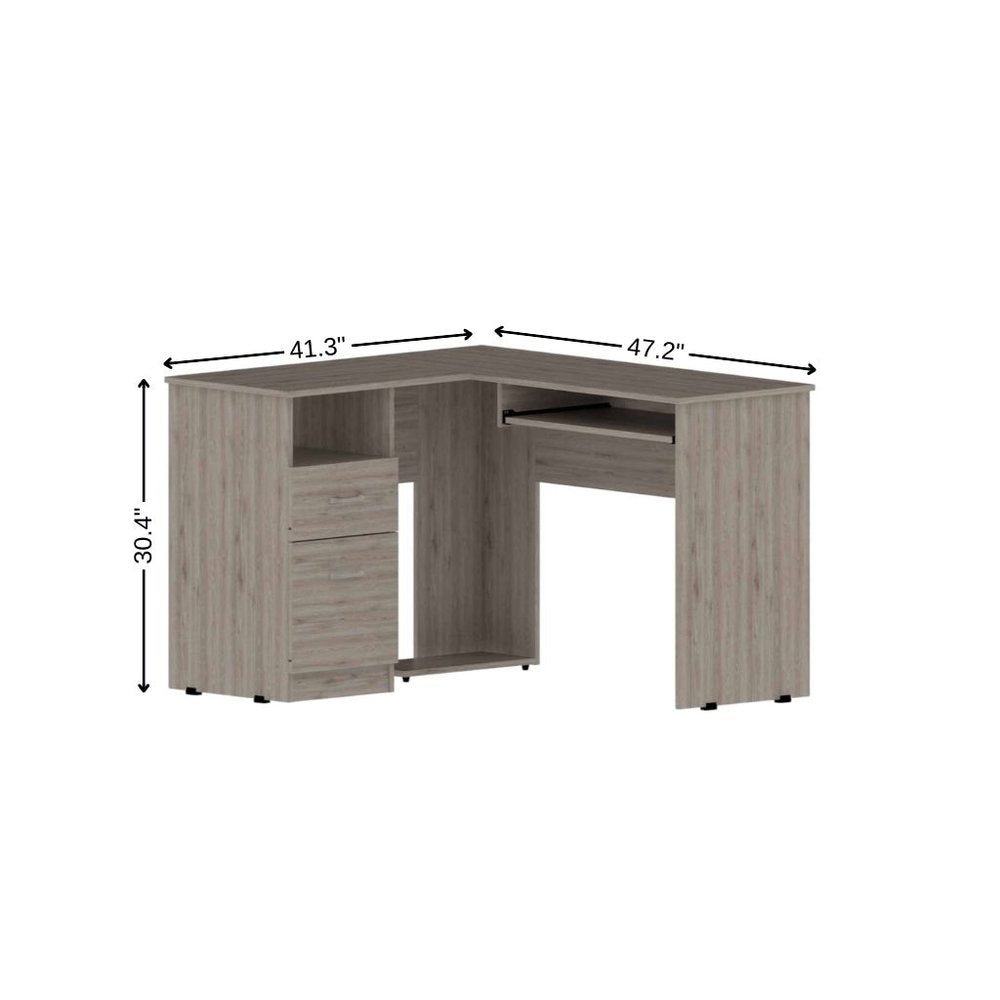 47" Light Gray L Shape Computer Desk With Two Drawers HomeRoots