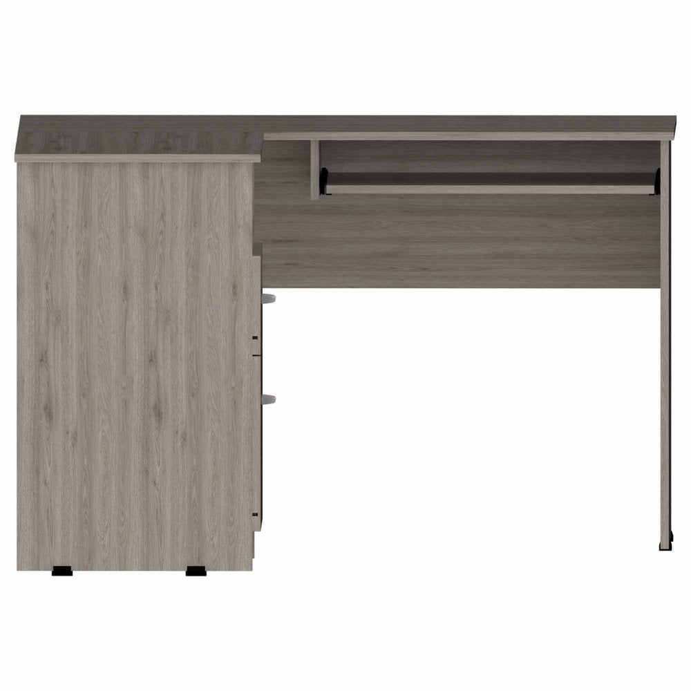 41" Light Gray L Shape Computer Desk With Two Drawers - FurniFindUSA