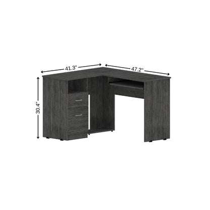 47" Gray L Shape Computer Desk With Two Drawers HomeRoots