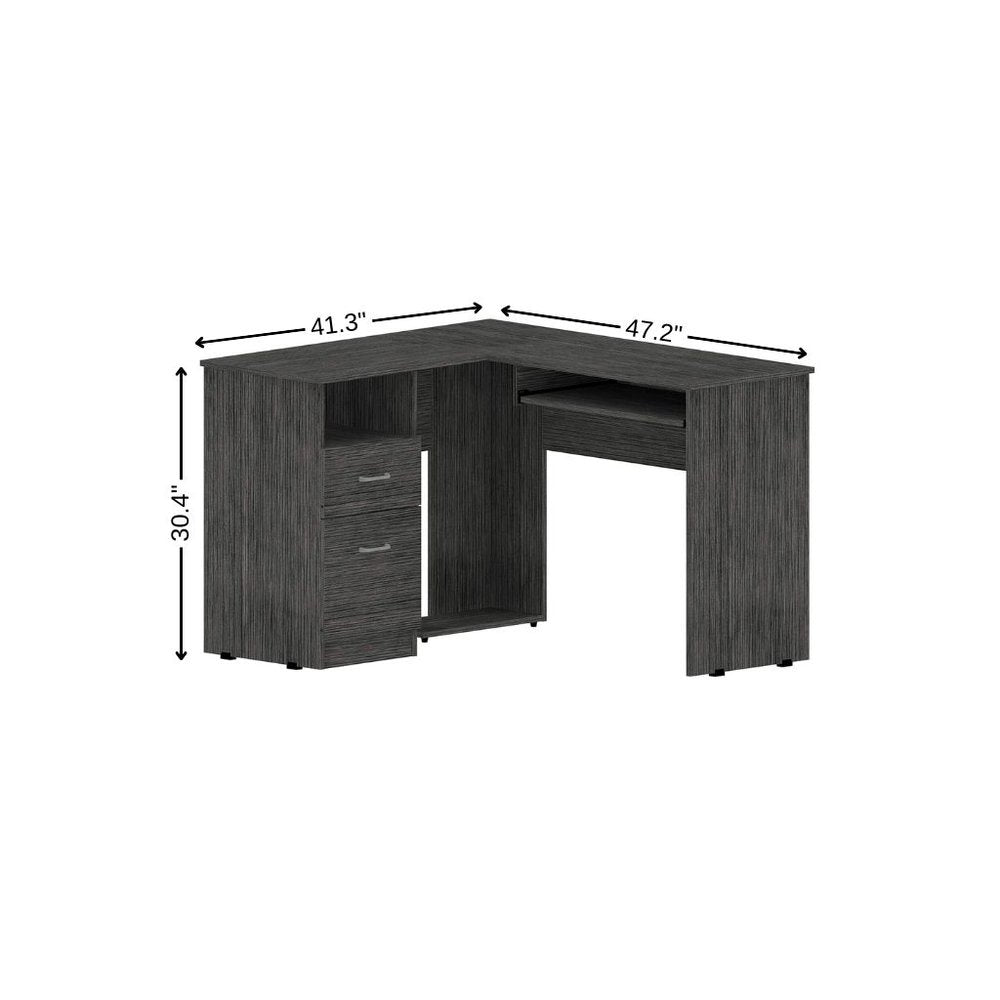 47" Gray L Shape Computer Desk With Two Drawers HomeRoots