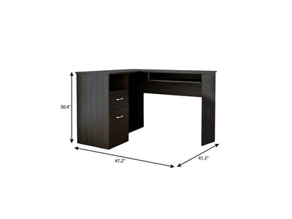 47" Black L Shape Computer Desk With Two Drawers HomeRoots