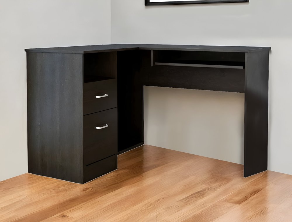 47" Black L Shape Computer Desk With Two Drawers HomeRoots