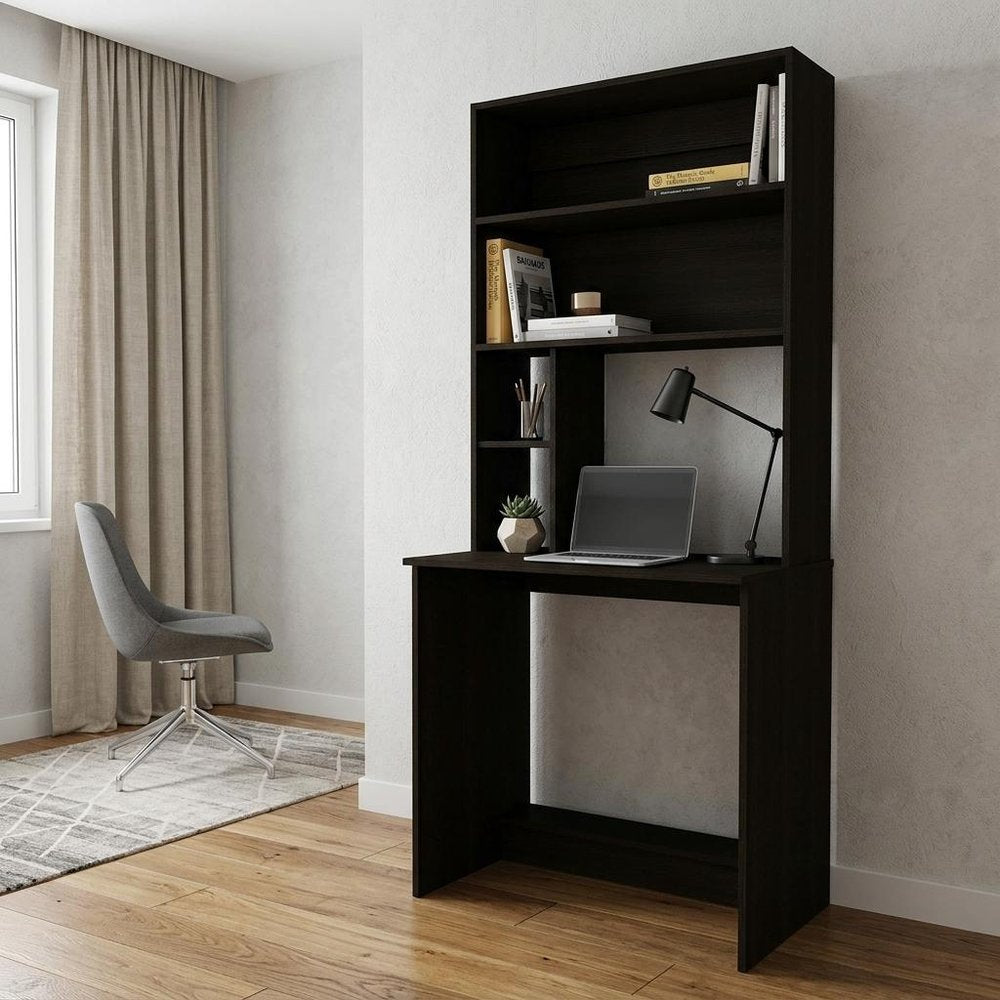 30" Black Computer Desk With Hutch HomeRoots