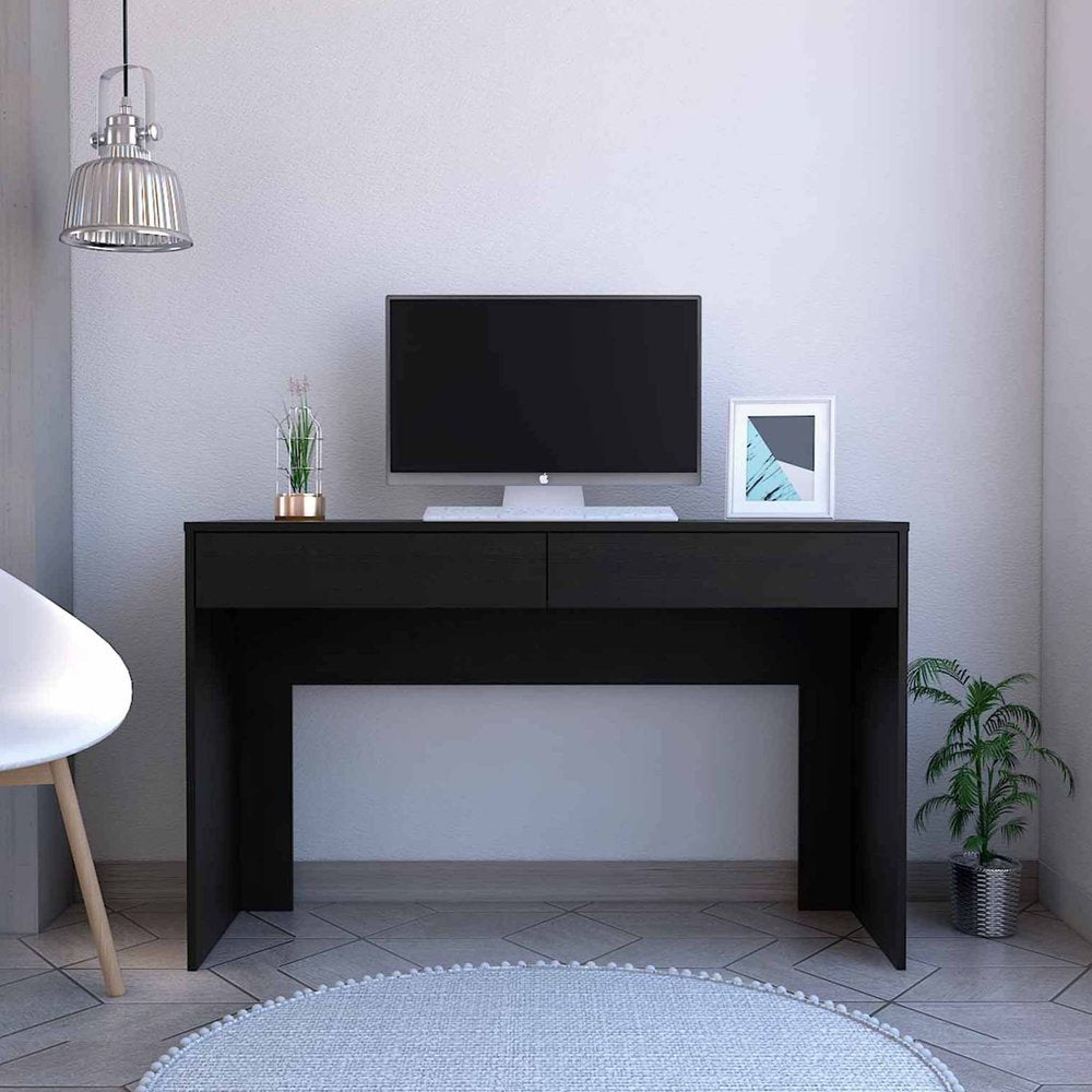 47" Black Computer Desk with Two Drawers HomeRoots