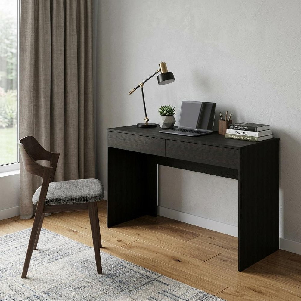 47" Black Computer Desk with Two Drawers HomeRoots