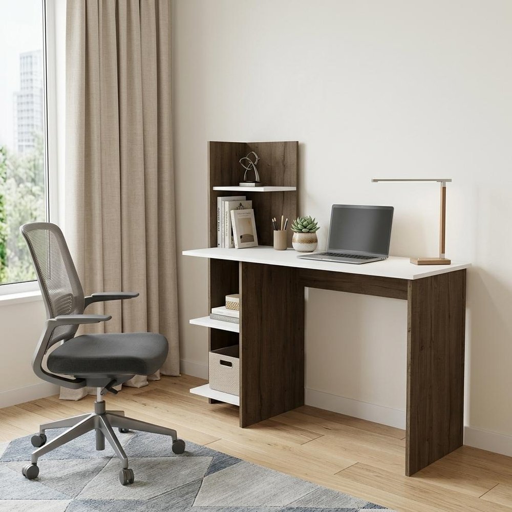 47" White and Brown Computer Desk HomeRoots