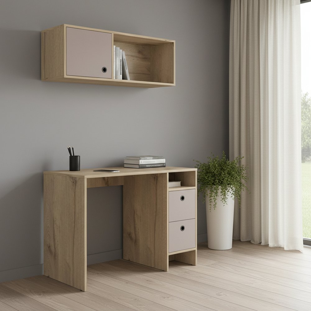 39" Taupe Computer Desk With Two Cabinets Two Drawers HomeRoots