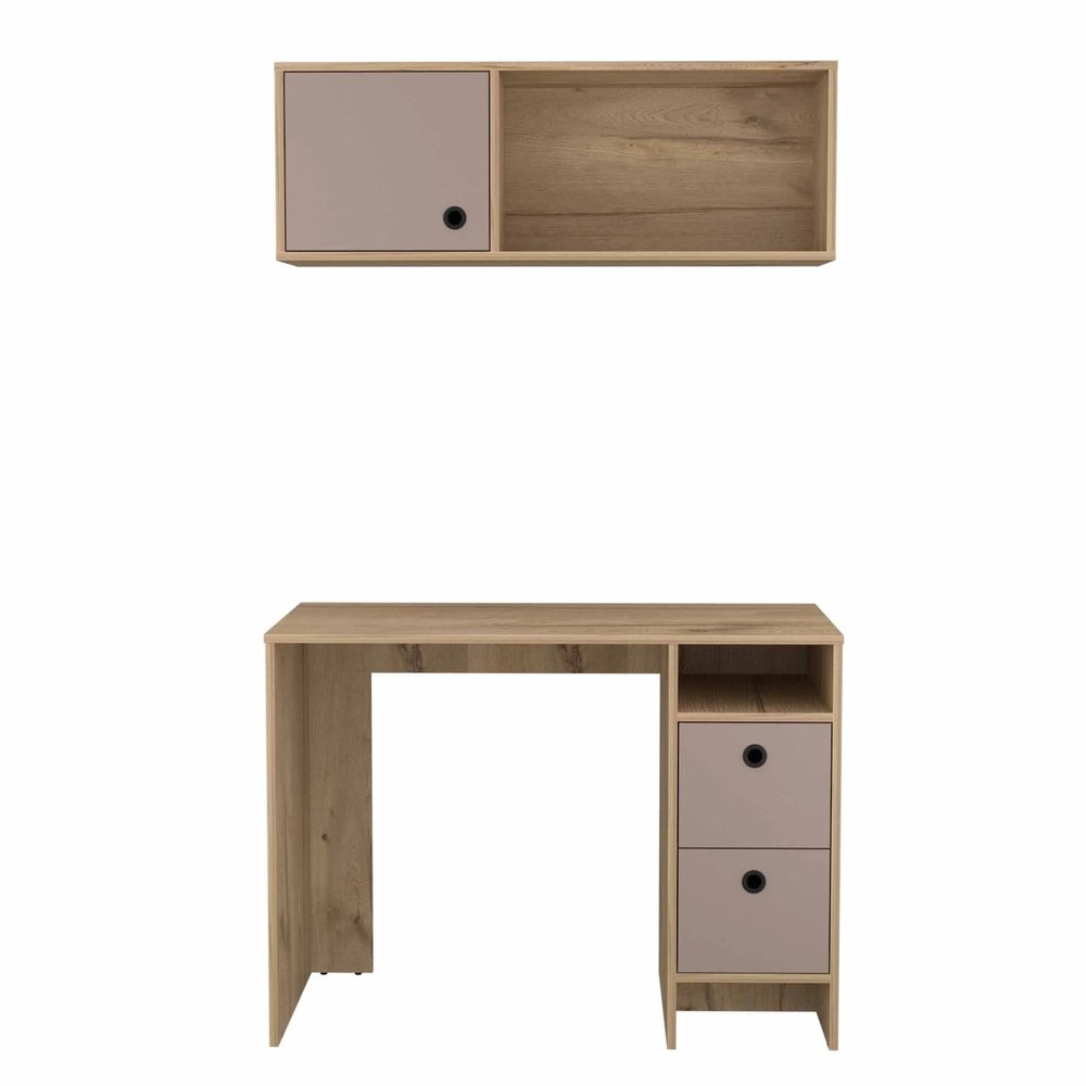 39" Taupe Computer Desk With Two Cabinets Two Drawers HomeRoots