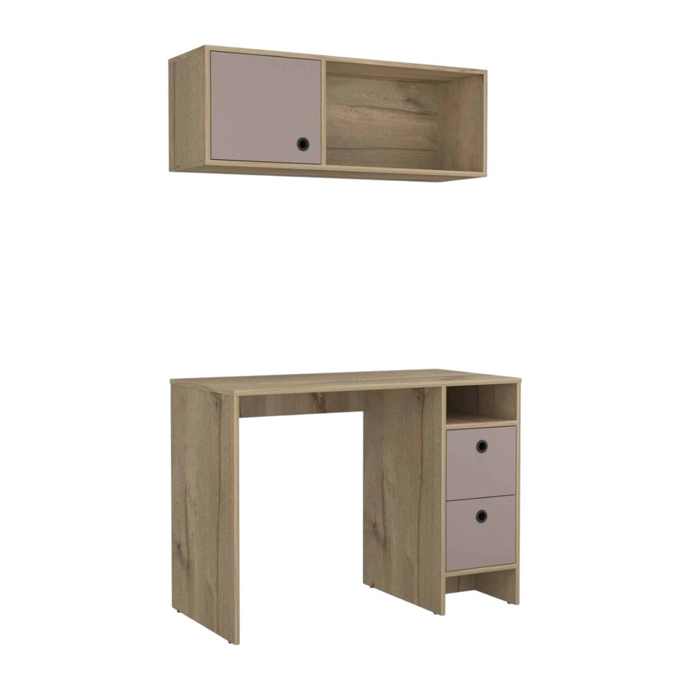 39" Taupe Computer Desk With Two Cabinets Two Drawers HomeRoots