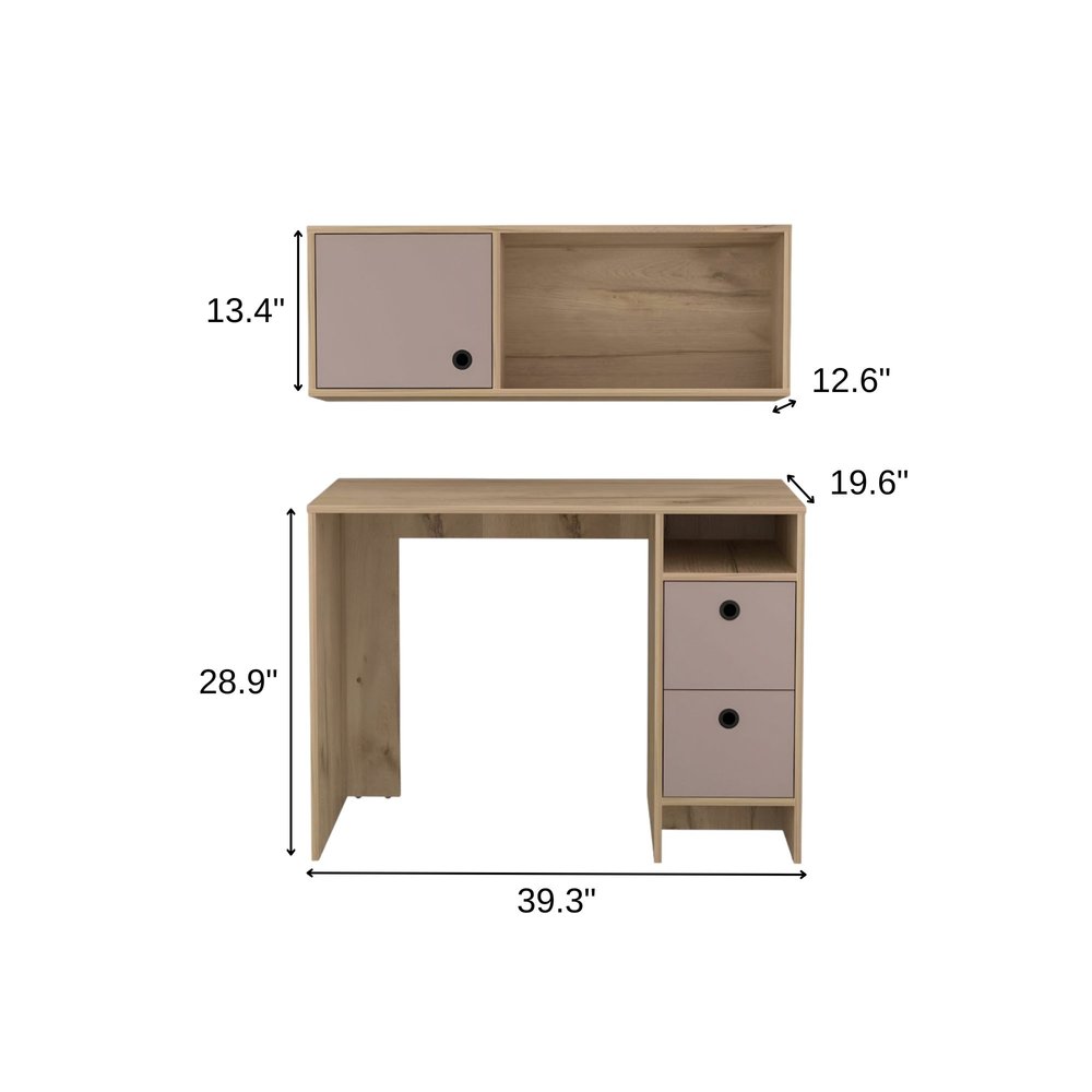 39" Taupe Computer Desk With Two Cabinets Two Drawers — view 3