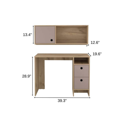 39" Taupe Computer Desk With Two Cabinets Two Drawers HomeRoots