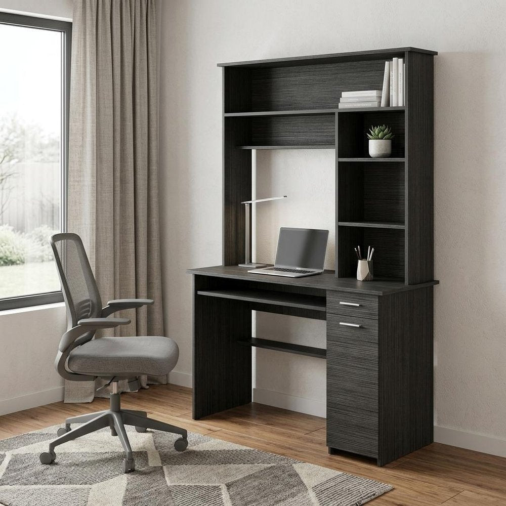 43" Gray Computer Desk With Hutch HomeRoots