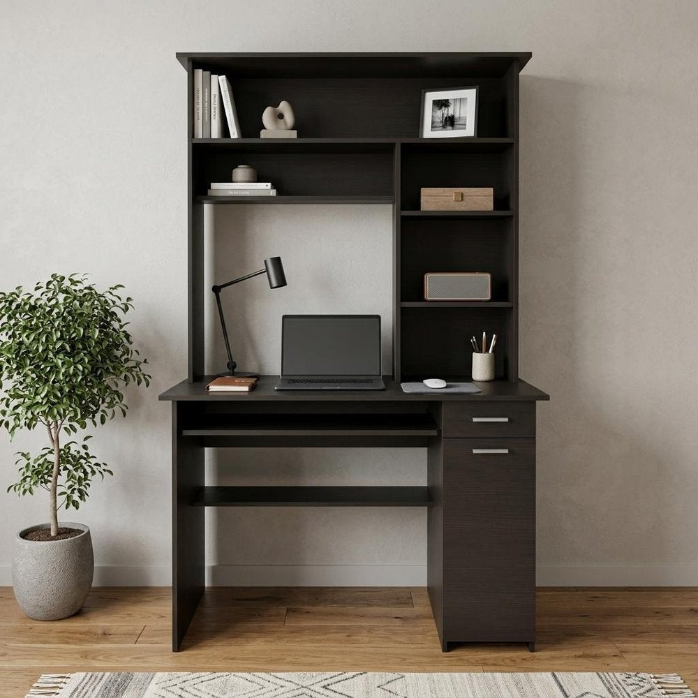 43" Black Computer Desk With Hutch HomeRoots