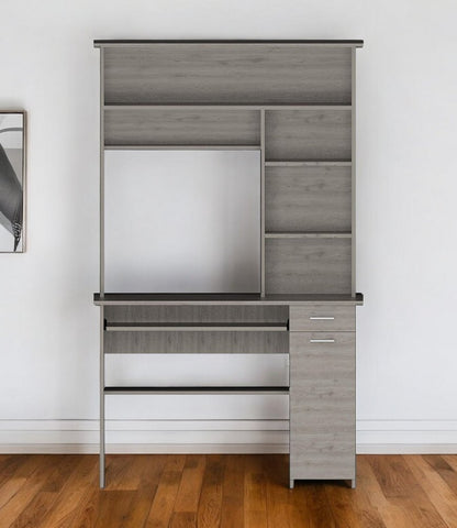 43" Light Gray Computer Desk With Hutch HomeRoots