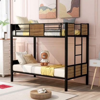 Black Brown Twin Over Twin Bunk Bed - FurniFindUSA