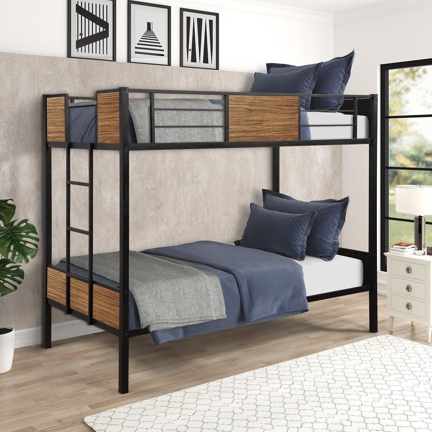 Black Brown Twin Over Twin Bunk Bed - FurniFindUSA