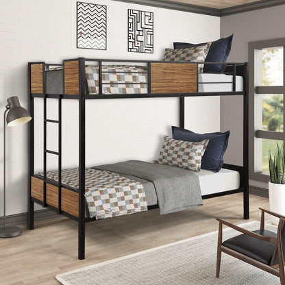 Black Brown Twin Over Twin Bunk Bed - FurniFindUSA