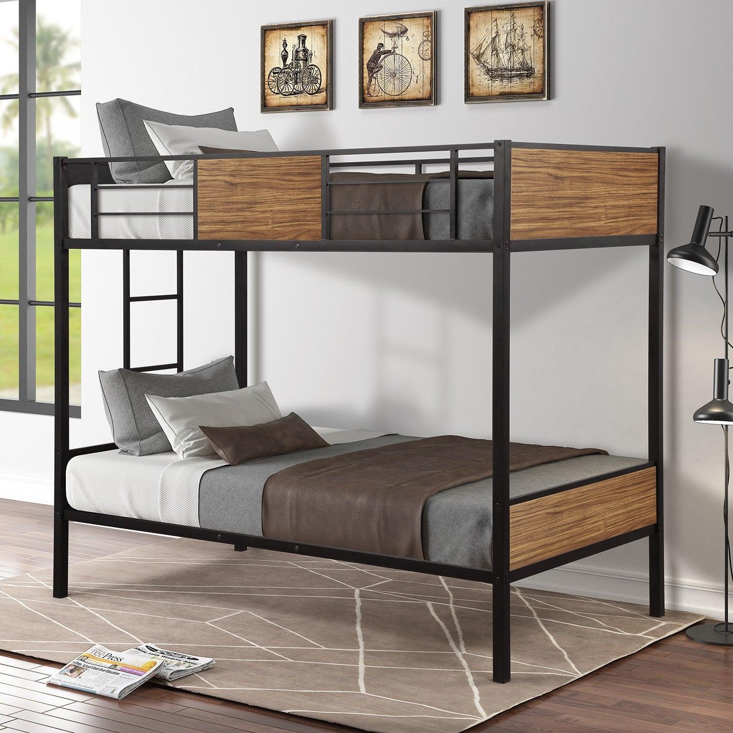 Black Brown Twin Over Twin Bunk Bed - FurniFindUSA