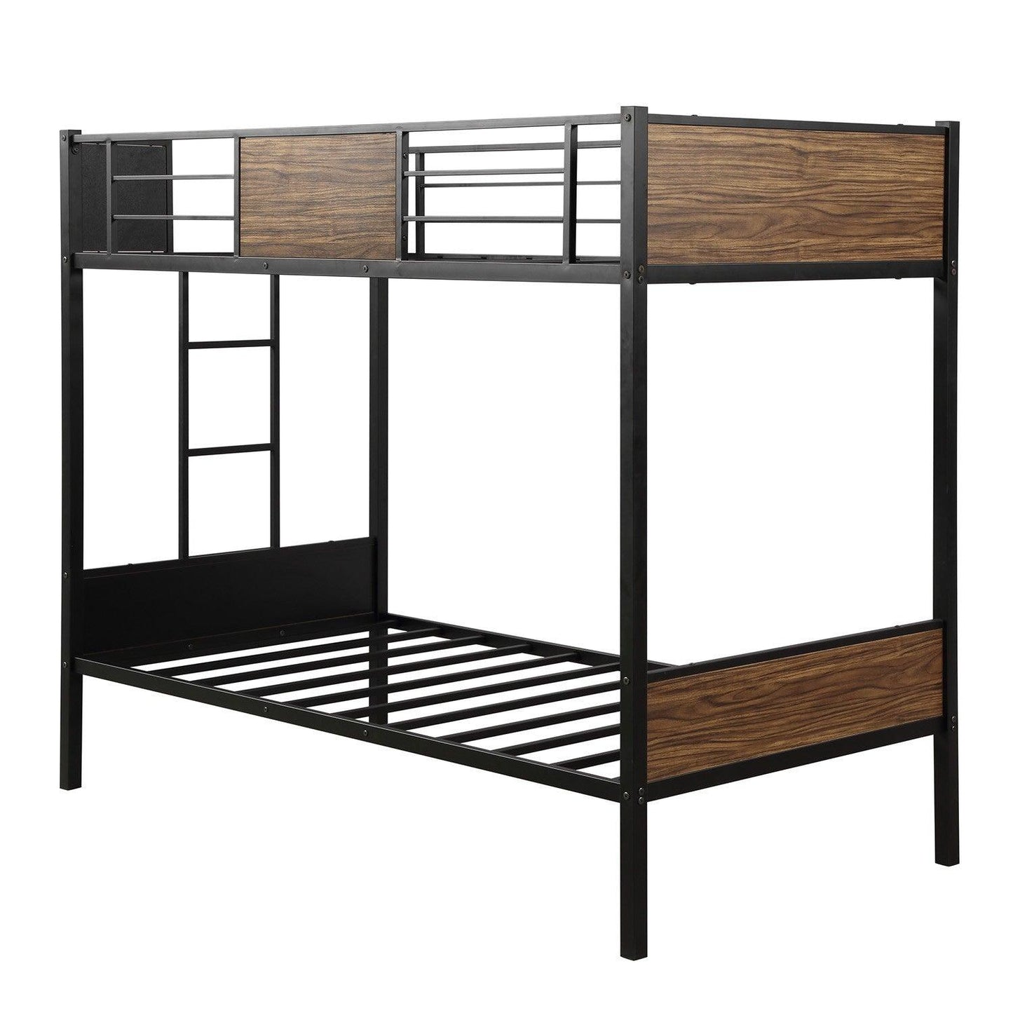 Black Brown Twin Over Twin Bunk Bed - FurniFindUSA