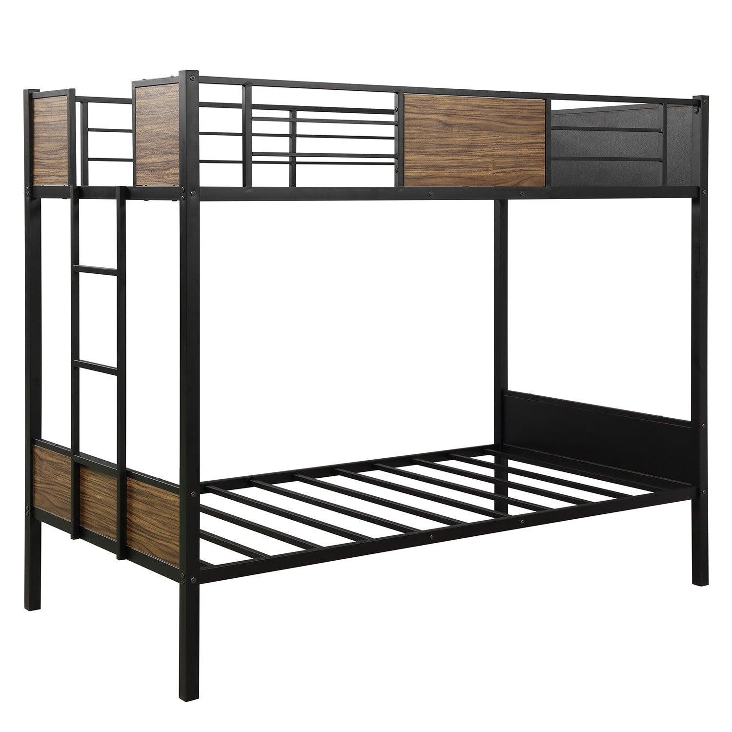 Black Brown Twin Over Twin Bunk Bed - FurniFindUSA