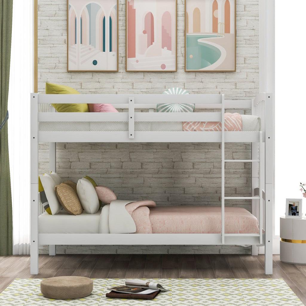 White Twin Over Twin Bunk Bed - FurniFindUSA