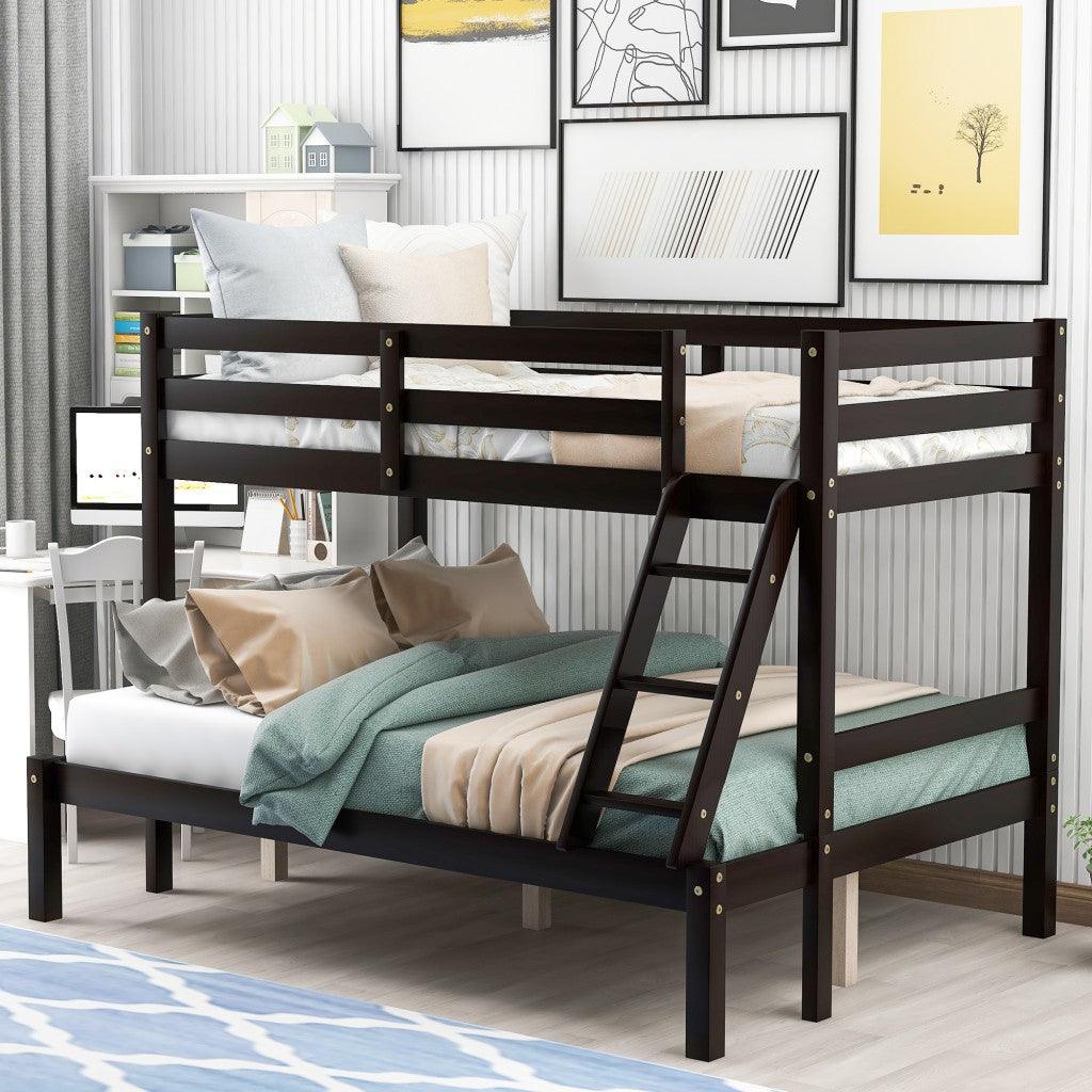 Brown Twin Size Full Size Bunk Bed - FurniFindUSA