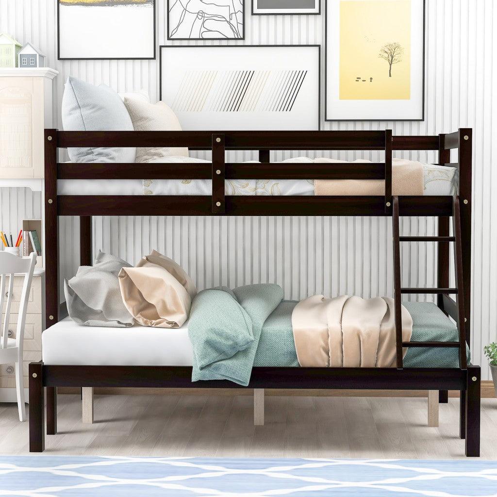 Brown Twin Size Full Size Bunk Bed - FurniFindUSA