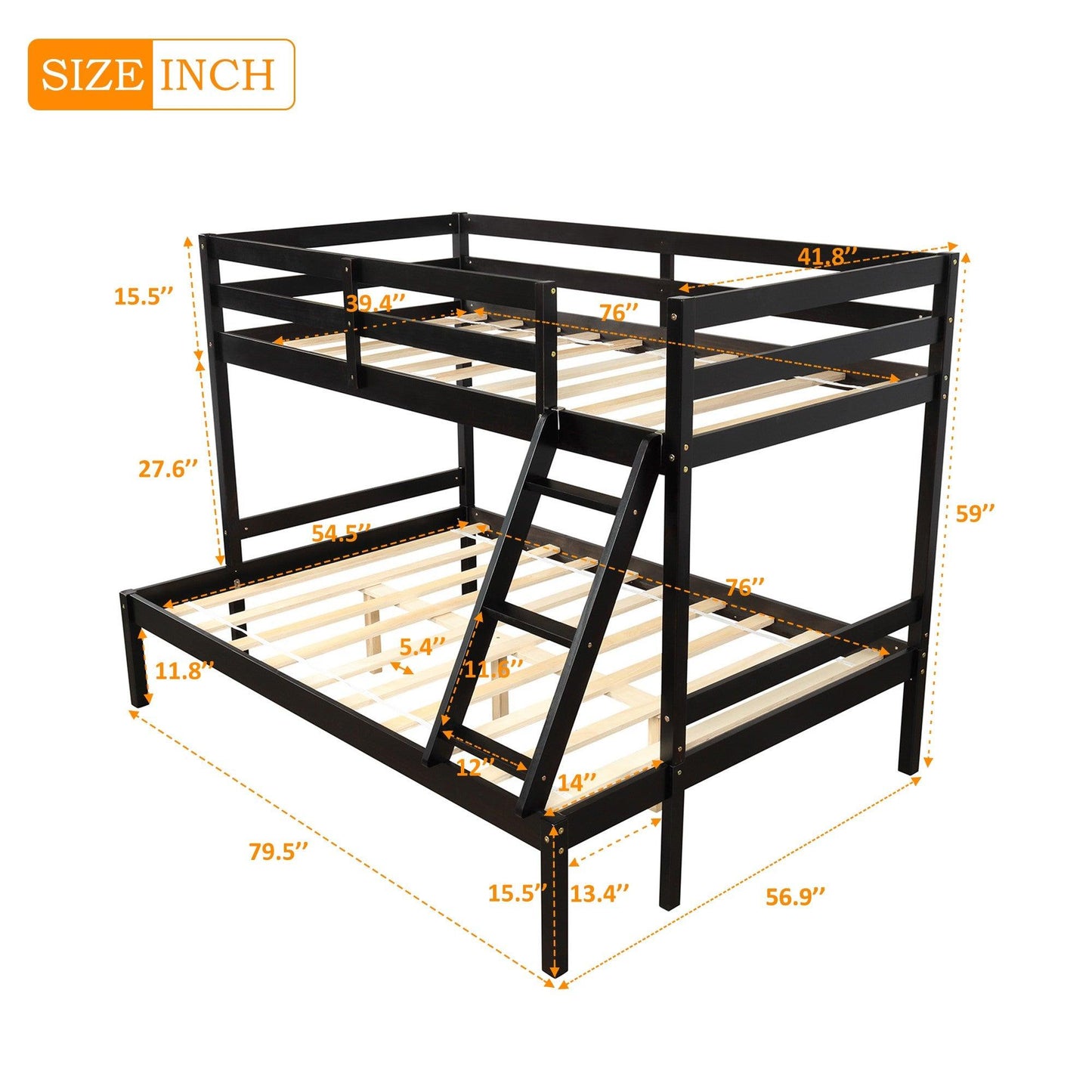 Brown Twin Size Full Size Bunk Bed - FurniFindUSA