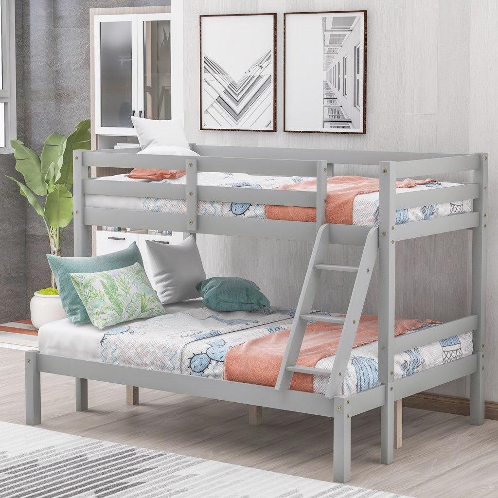 Gray Twin Size Full Size Bunk Bed - FurniFindUSA